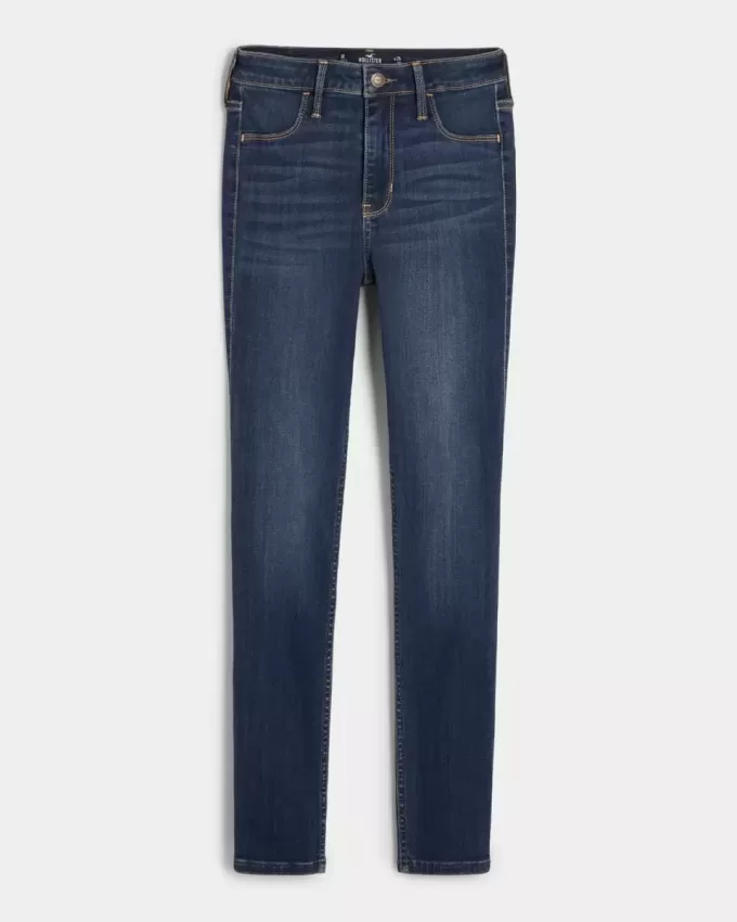 Jeans-Leggings mit hohem Bund und mittlerer Waschung Jeans-Leggings mit hohem Bund und mittlerer Waschung