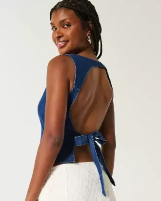 Jeansbluse mit offenem Rücken