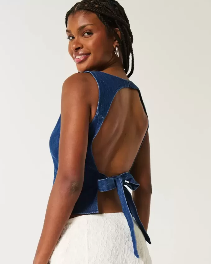 Jeansbluse mit offenem Rücken
