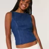 Jeansbluse mit offenem Rücken