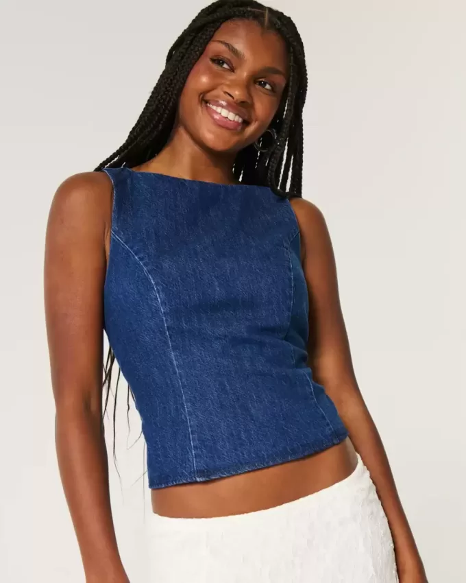 Jeansbluse mit offenem Rücken