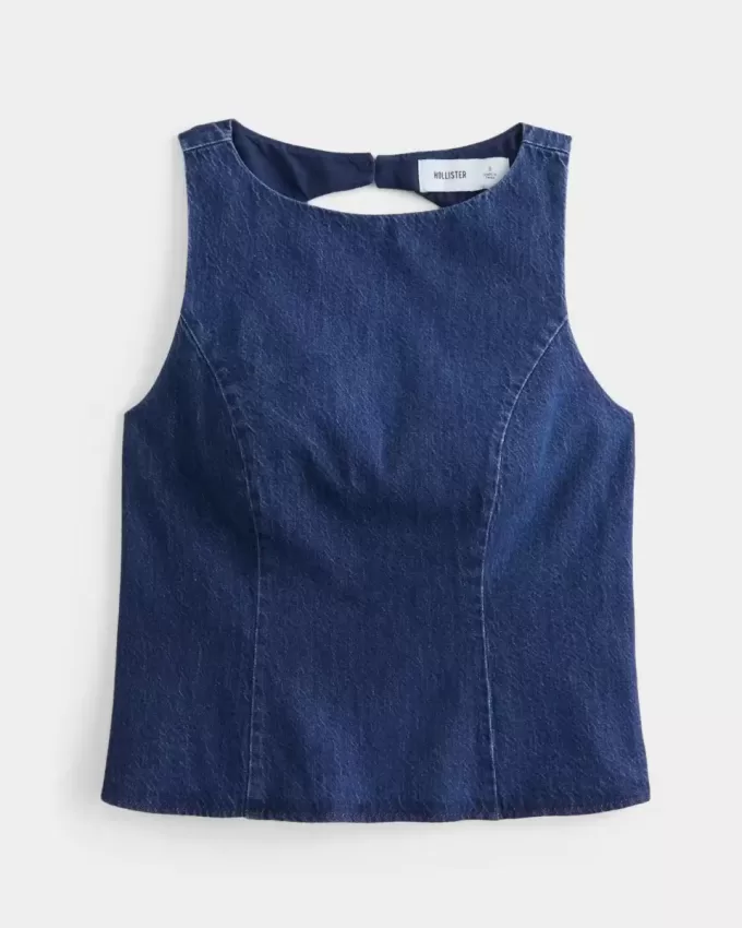 Jeansbluse mit offenem Rücken