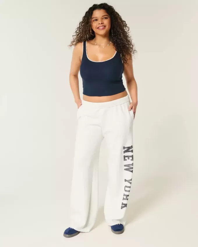 Jogginghose mit weitem Bein und New York-Grafik Jogginghose mit weitem Bein und New York-Grafik