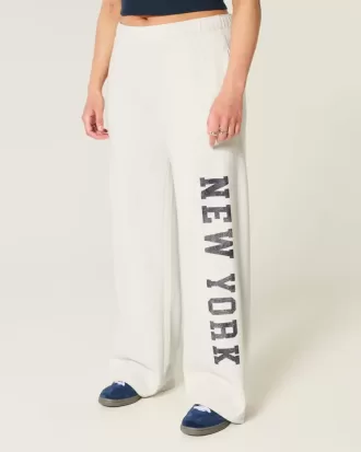 Jogginghose mit weitem Bein und New York-Grafik
