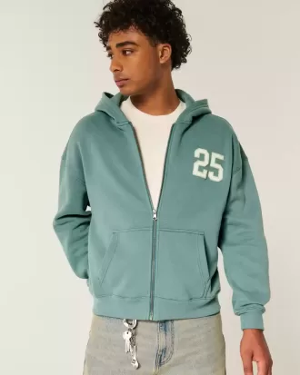 Kapuzenjacke mit kastenförmiger Zahlengrafik und Reißverschluss