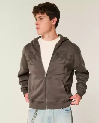 Kapuzenjacke mit Reißverschluss und Flammengrafik