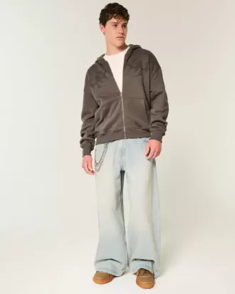 Kapuzenjacke mit Reißverschluss und Flammengrafik