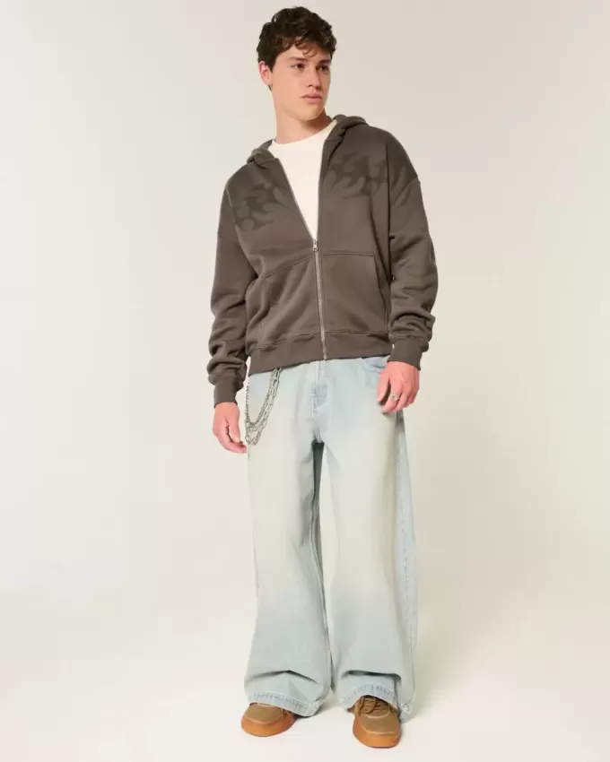 Kapuzenjacke mit Reißverschluss und Flammengrafik Kapuzenjacke mit Reißverschluss und Flammengrafik