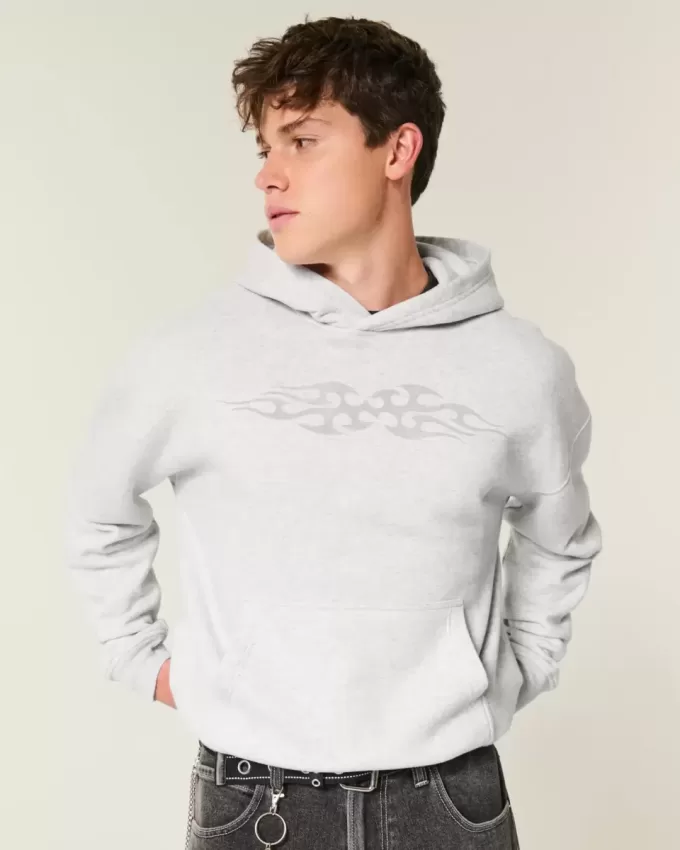 Kapuzenpullover mit kastenförmigem Flammen-Print Kapuzenpullover mit kastenförmigem Flammen-Print