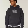 Kapuzenpullover mit kastenförmigem Totenkopf-Grafik