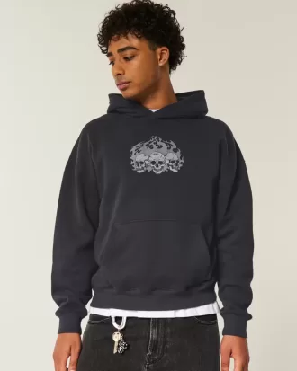 Kapuzenpullover mit kastenförmigem Totenkopf-Grafik