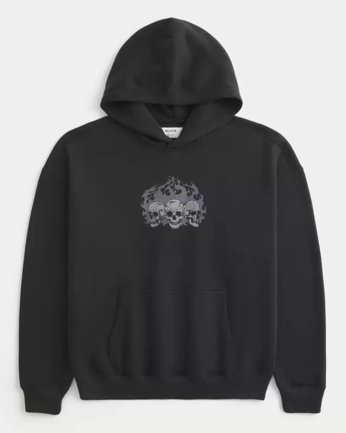 Kapuzenpullover mit kastenförmigem Totenkopf-Grafik