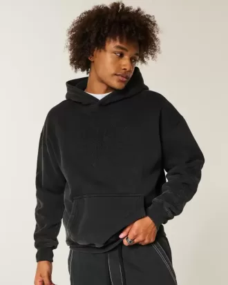 Kapuzenpullover mit kastiger Grafik und Stickerei