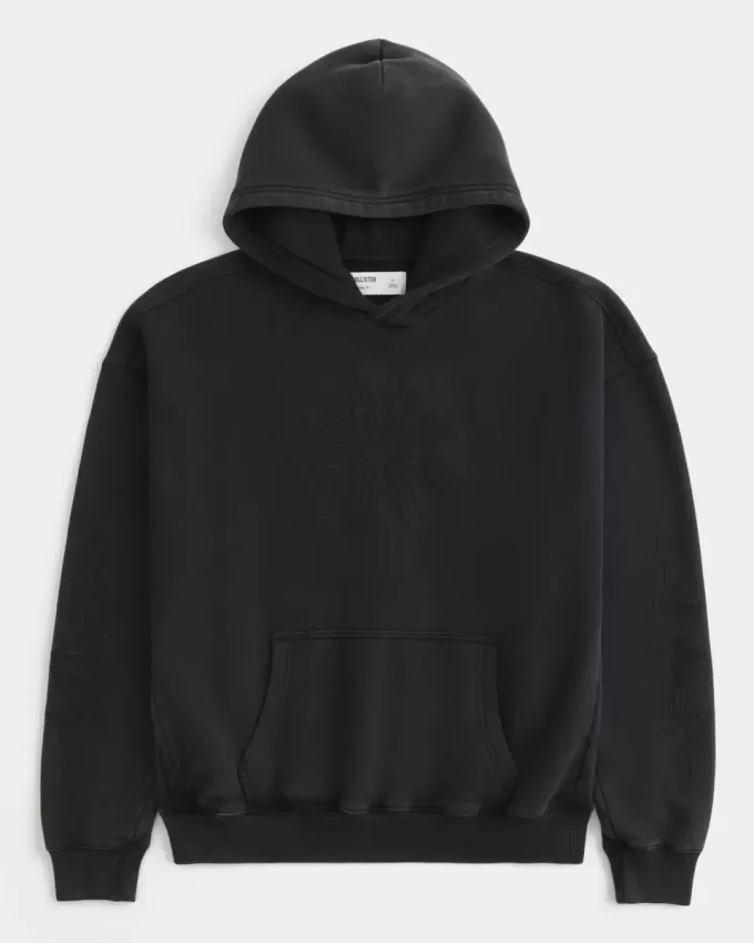 Kapuzenpullover mit kastiger Grafik und Stickerei Kapuzenpullover mit kastiger Grafik und Stickerei