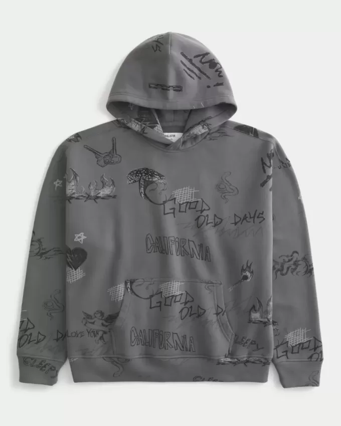 Kastenförmiger Hoodie mit Graffiti-Grafik Kastenförmiger Hoodie mit Graffiti-Grafik