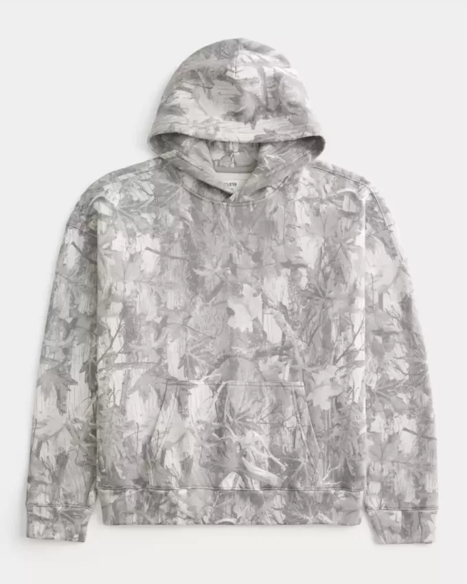 Kastenförmiger Kapuzenpullover mit Camouflage-Muster Kastenförmiger Kapuzenpullover mit Camouflage-Muster