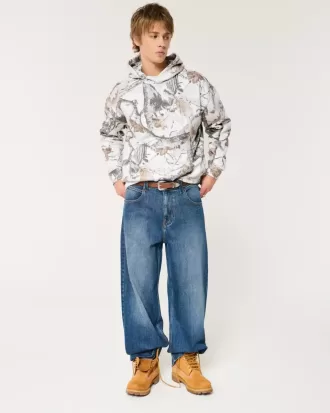 Kastenförmiger Kapuzenpullover mit Camouflage-Muster