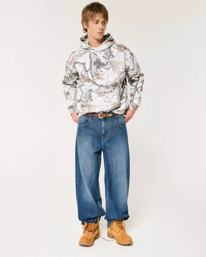 Kastenförmiger Kapuzenpullover mit Camouflage-Muster