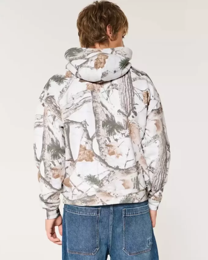 Kastenförmiger Kapuzenpullover mit Camouflage-Muster