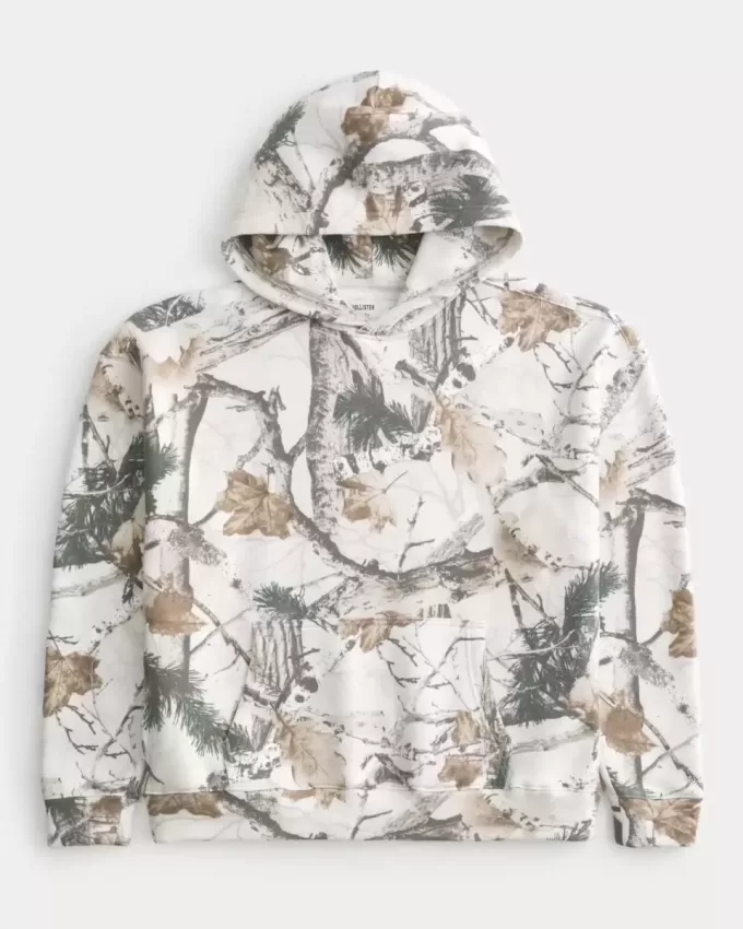 Kastenförmiger Kapuzenpullover mit Camouflage-Muster