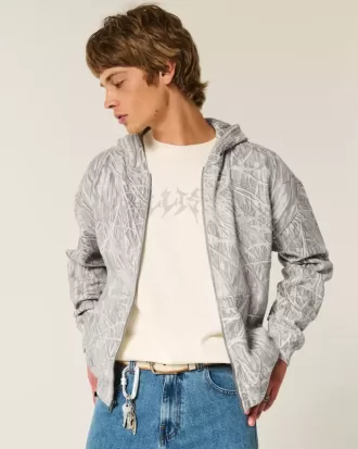 Kastenförmiger Kapuzenpullover mit Camouflage-Muster und Reißverschluss