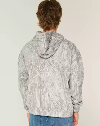 Kastenförmiger Kapuzenpullover mit Camouflage-Muster und Reißverschluss