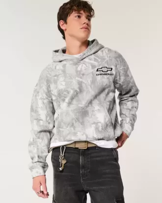 Kastenförmiger Kapuzenpullover mit Chevrolet-Grafik im Camo-Stil