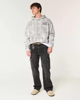 Kastenförmiger Kapuzenpullover mit Chevrolet-Grafik im Camo-Stil