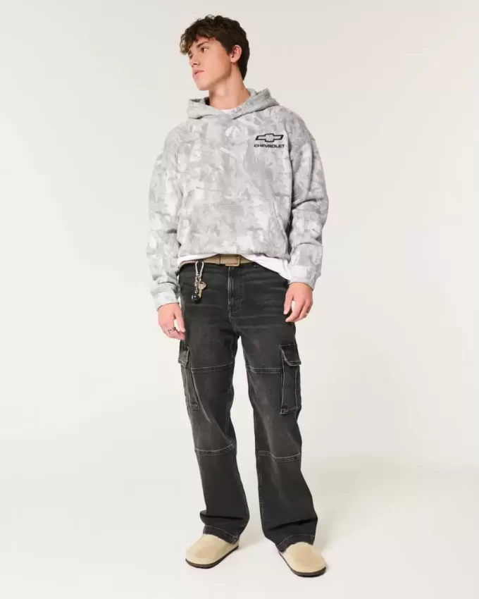 Kastenförmiger Kapuzenpullover mit Chevrolet-Grafik im Camo-Stil Kastenförmiger Kapuzenpullover mit Chevrolet-Grafik im Camo-Stil