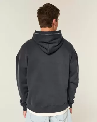 Kastenförmiger Kapuzenpullover mit Kontraststichen