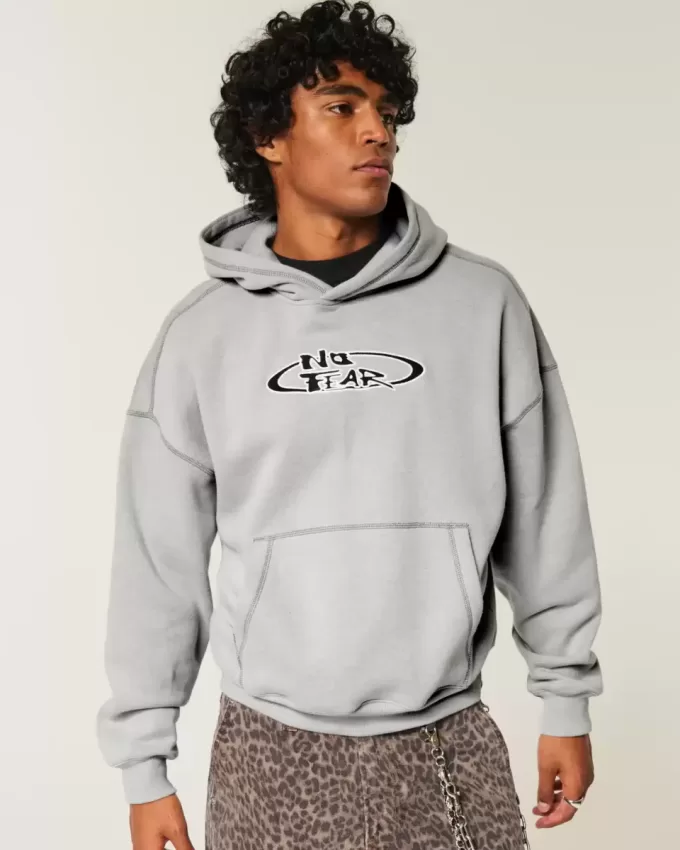 Kastenförmiger Kapuzenpullover mit „No Fear“-Grafik