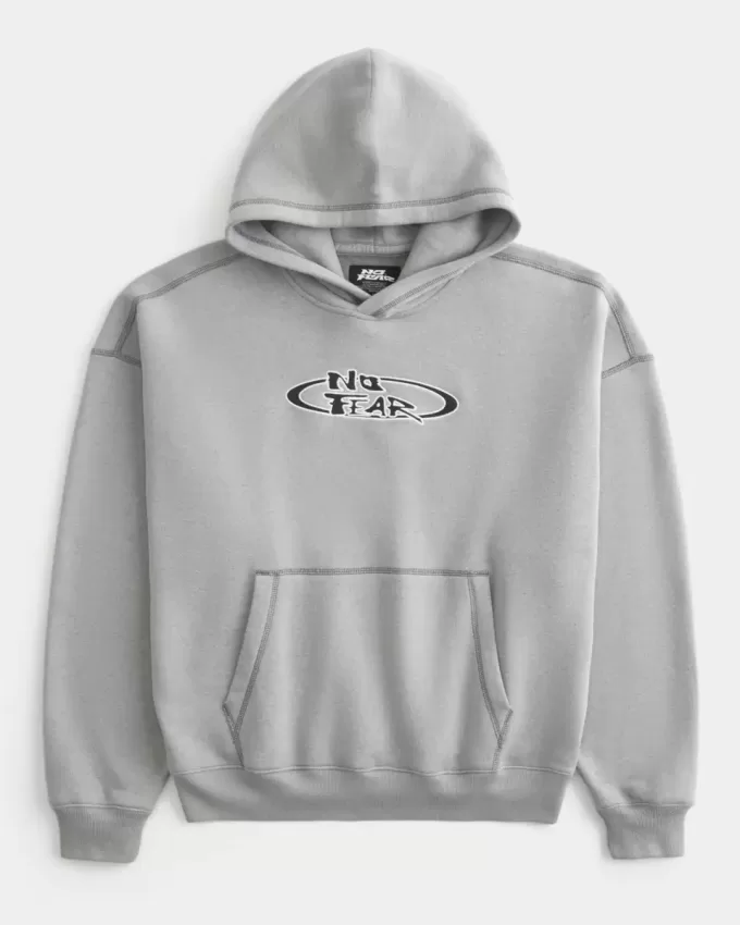 Kastenförmiger Kapuzenpullover mit „No Fear“-Grafik