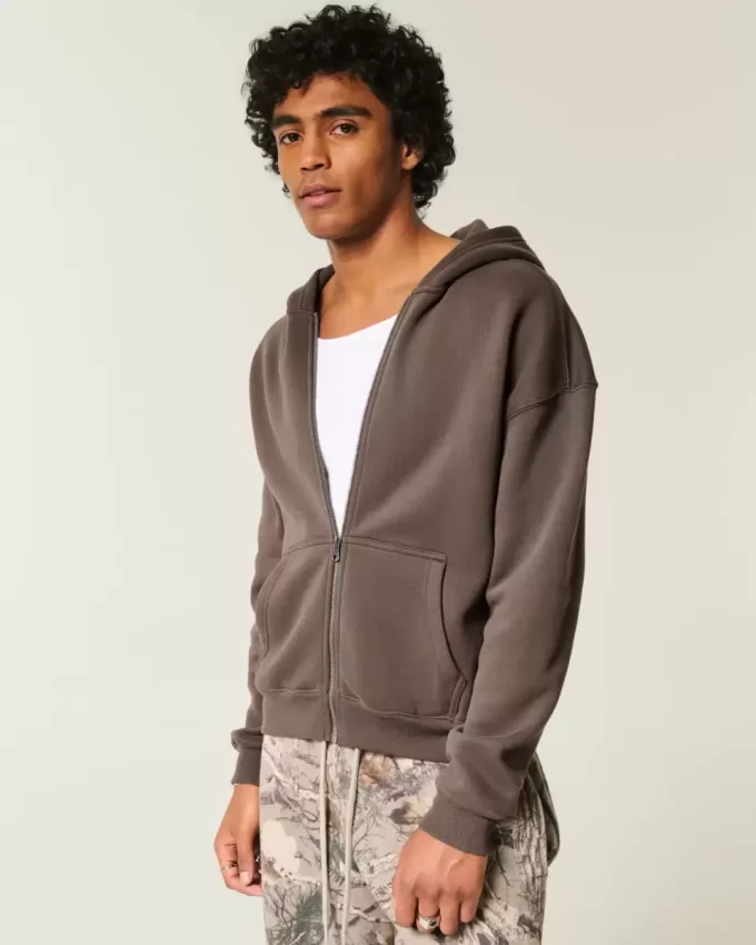 Kastenförmiger Kapuzenpullover mit Reißverschluss