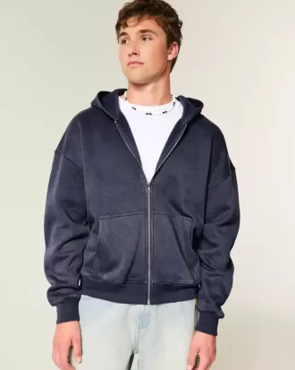 Kastenförmiger Kapuzenpullover mit Reißverschluss