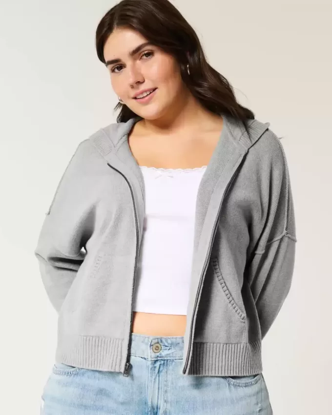 Kastenförmiger Kapuzenpullover mit Reißverschluss