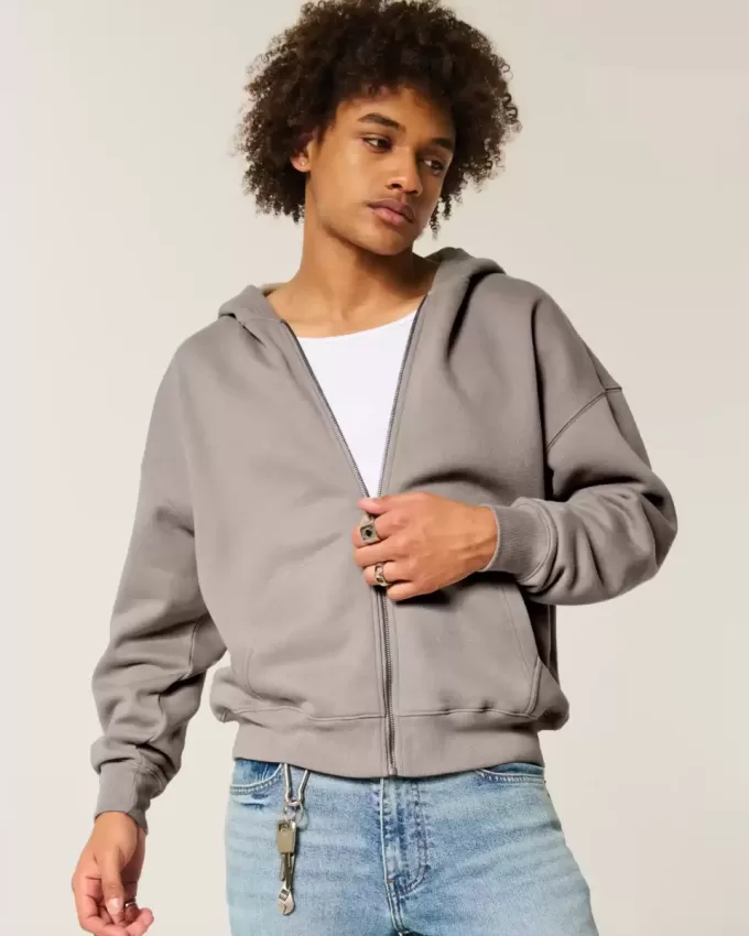 Kastenförmiger Kapuzenpullover mit Reißverschluss