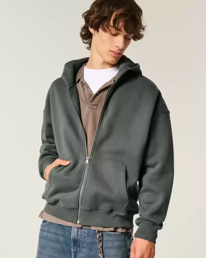 Kastenförmiger Kapuzenpullover mit Reißverschluss