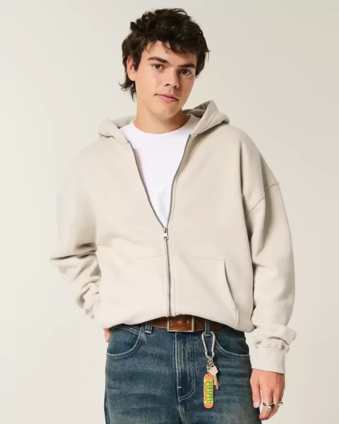Kastenförmiger Kapuzenpullover mit Reißverschluss