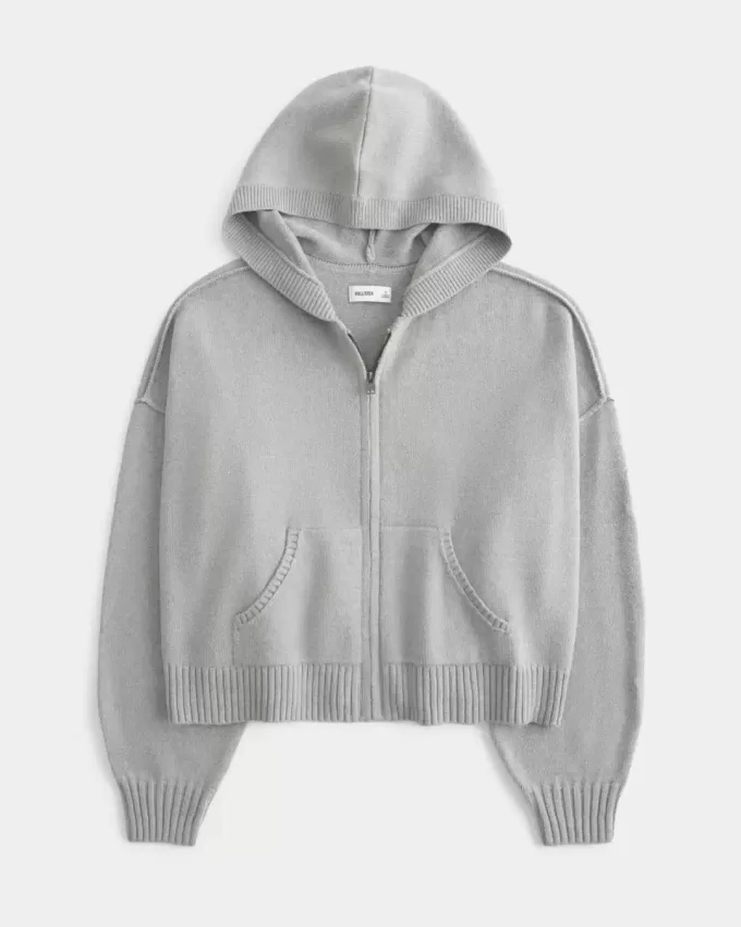 Kastenförmiger Kapuzenpullover mit Reißverschluss