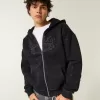 Kastenförmiger Kapuzenpullover mit Reißverschluss und Flammengrafik