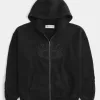Kastenförmiger Kapuzenpullover mit Reißverschluss und Flammengrafik