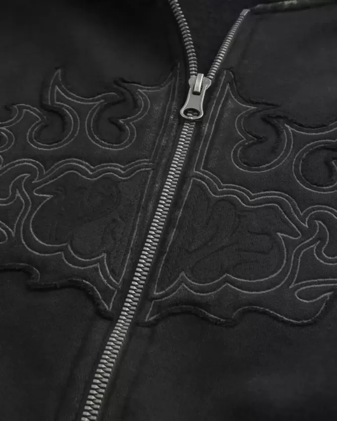 Kastenförmiger Kapuzenpullover mit Reißverschluss und Flammengrafik