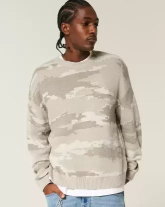 Kastenförmiger Rundhalspullover mit Camouflage-Muster