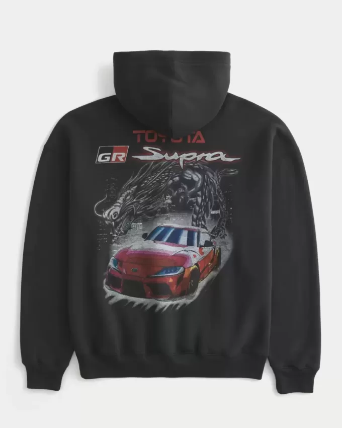 Kastenförmiger Toyota Supra-Kapuzenpullover mit Grafik