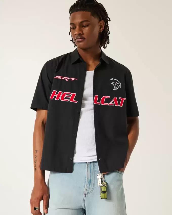 Kastenförmiges Kurzarm-Shirt mit Dodge Hellcat-Grafik Kastenförmiges Kurzarm-Shirt mit Dodge Hellcat-Grafik