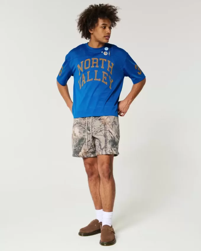 Kastenförmiges, kurzes Netztrikot mit North Valley-Grafik Kastenförmiges, kurzes Netztrikot mit North Valley-Grafik