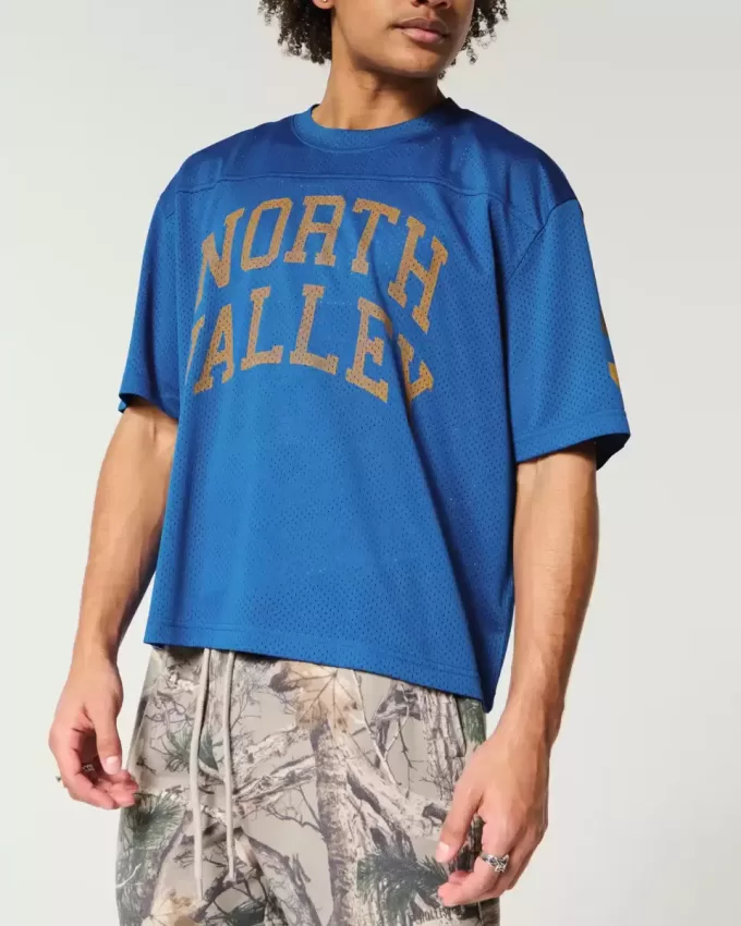 Kastenförmiges, kurzes Netztrikot mit North Valley-Grafik Kastenförmiges, kurzes Netztrikot mit North Valley-Grafik