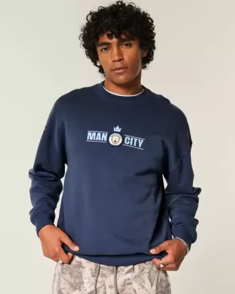 Kastenförmiges Manchester City FC-Sweatshirt mit Rundhalsausschnitt und Grafik