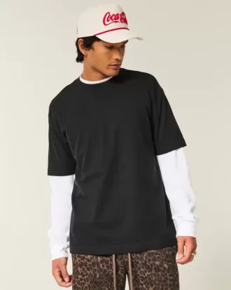 Kastenförmiges Rundhals-T-Shirt aus schwerer Baumwolle