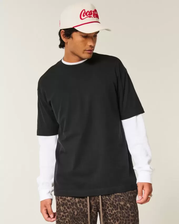 Kastenförmiges Rundhals-T-Shirt aus schwerer Baumwolle